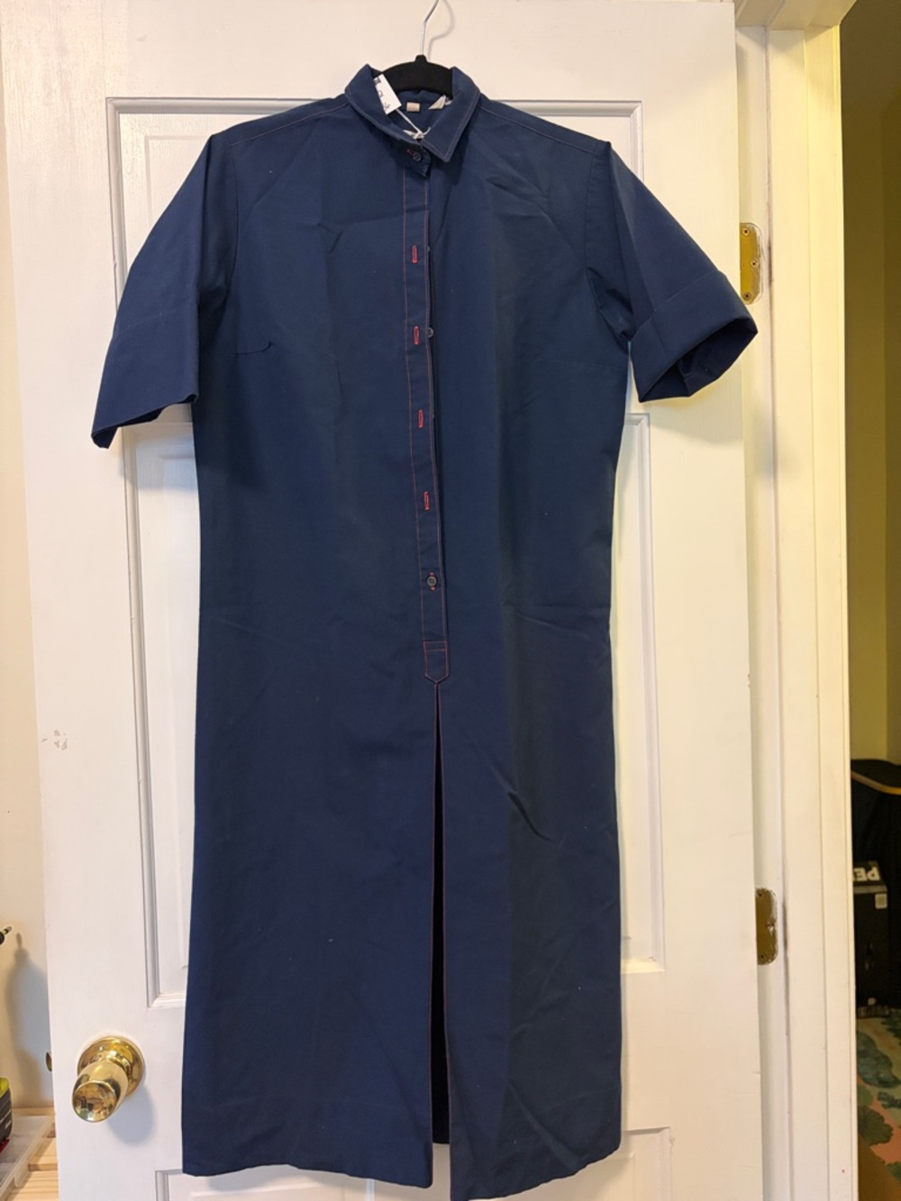 Classic Navy Midi Shirt Dress with front pleat